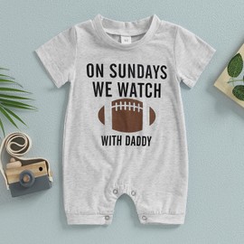 Edhomenn Infant Baby Football Outfits Daddy Funny Jumpsuit Cartoon Letter Rugby Print Long Sleeve Round Neck Full Length Romper Newborn Boys Girls Clothes (03 With Daddy, 12-18 Months)