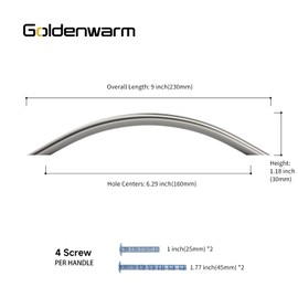 goldenwarm 5 Pack Bow Kitchen Cabinet Door Handles 160mm Cupboards Drawers,Brushed Nickel Drawer Furniture Handles,Pull Handle Stainless Steel
