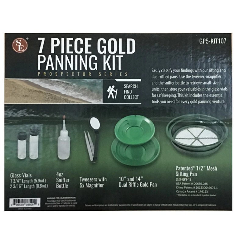 7 Piece Gold Silver Panning Kit Set Sifter Pan Snifter