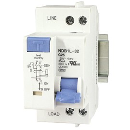25A, 120V AC, 1 Pole + Neutral Pole, DIN Rail Mount Miniature Circuit Breaker, Trip Curve: C, UL1053 Recognized
