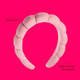 Conair Spa Makeup and Face Washing Headband, Pink Bubble Design, 1 Count, Ultra-Absorbent Microfiber Headband for Washing Face, Soft Terry Cloth, No-Squeeze, No-Pull Band Gentle on Hair and Head