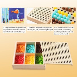 Gohytal Mosaic Plug-In Game for Children, Toy from 2 3 4 5 Years Wooden Mosaic Craft Set Children Pegboard Forks with Beads & Cards Montessori Plug-In Game 3D Gifts for Boys Girls, Sea