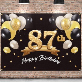 PAKBOOM Happy 87th Birthday Banner Backdrop - 87 Birthday Party Decorations Supplies for Men - Black Gold 4 x 6ft
