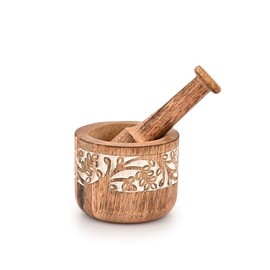 Mahasu Mortal & Pestle Mango Wood Natural Wooden Mortar & Pestle Mixing Grinder Set Pill Crusher Kitchen Utensils Housewarming Gift