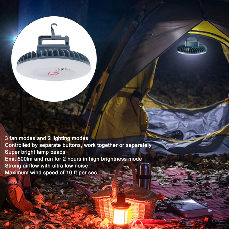 Portable Camping Fan Light LED with Magnet Hook USB Charging