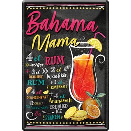 Schilderkreis 24 – Tin Sign Cocktail Recipe Decoration Bar Kitchen Pub Counter Gift Idea Birthday Christmas Long Drink Tonic Spirits Drinker 20 x 30 cm (Bahama Mama)
