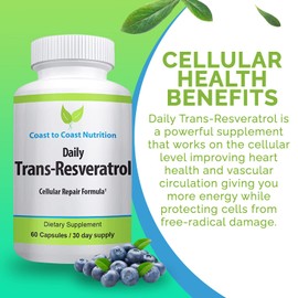 Trans-Resveratrol Supplement - Organic Capsules – Vegan Supplements for Women and Men, Natural Antioxidant, Polyphenols Supplement, Anti Aging - 60 Capsules, 600mg, 30 Day Supply