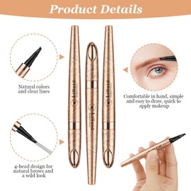 LOPHE Eyebrow Pen with 4 Fork Tip, Long-lasting Waterproof Eyebrow Pencil and 3D Microblading Eyebrow Pen Smudge Proof Brow Pen, Creates Natural Looking, Liquid Eyebrow Fork Tip Pen (Light Brown)