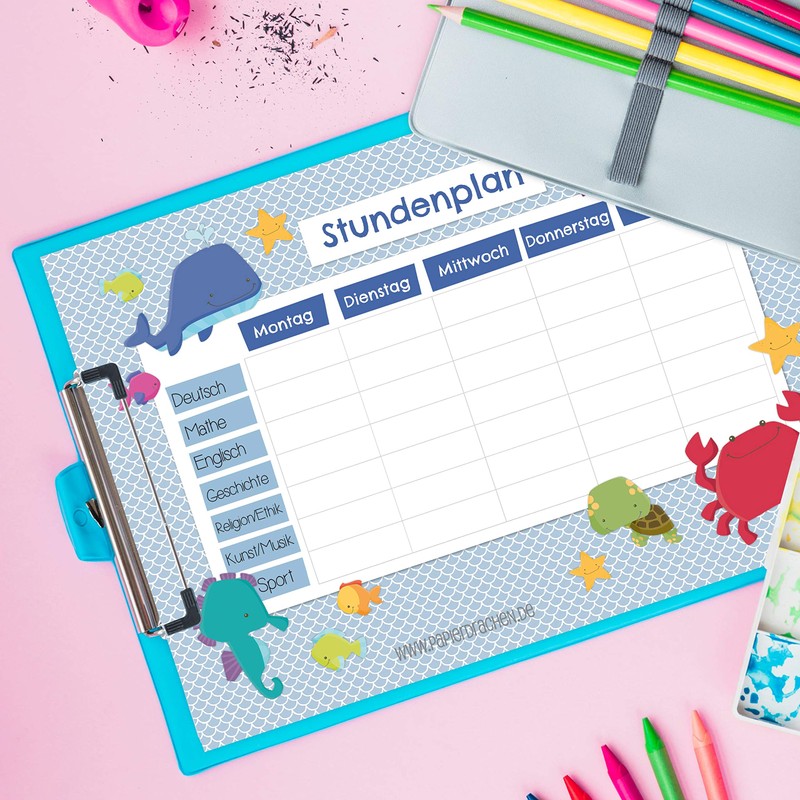 Papierdrachen Timetable DIN A4 Pad – Forest Animals – Writeable