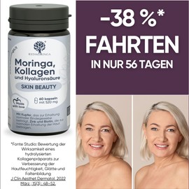RedMoringa® - Collagen Capsules and Hyaluronic Acid 600 mg Daily Dose with Copper, Zinc, Biotin, Vitamin A, B2, B3, C and Organic Moringa | Skin, Hair, Nails and Joint Nutrition Supplements | 180