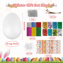 Aitsite Easter Eggs Decorations Easter Eggs Styrofoam Craft Set 20 Pieces DIY Sequin Eggs Handmade Easter Eggs Craft Items with Pins Self Stickers