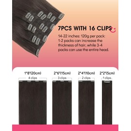 Youngsmile Human Hair Clip in Extensions, 14 Inch 7pcs 120g Clip in Hair Extensions Human Hair, Color #2 Darkest Brown,Double Drawn,Soft Silk Hair Extensions (CLIP#2-14Inch)