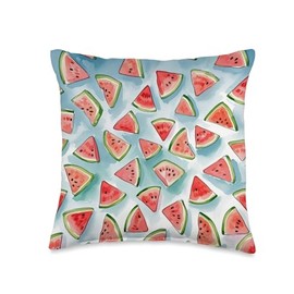 Yummy watermelon pattern watercolor paint summertime snack Throw Pillow