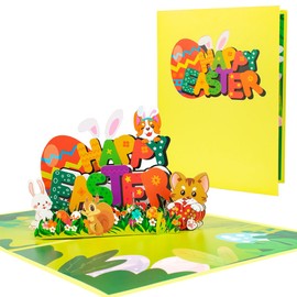 CNLITIHEKA Animal Garden Easter Pop Up Cards, Happy Easter Card, Easter Bunny Card, Pop Up Easter Greeting Card, 3D Easter Cards with Envelope and Blank Note.
