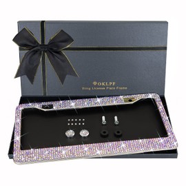 Marco de matrícula brillante para mujer, marcos de matrícula de acero inoxidable brillante, más de 1200 piezas de cristales de diamantes de imitación de vidrio transparente de 14 facetas con diamantes de imitación gratis, 1 caja (colorido)