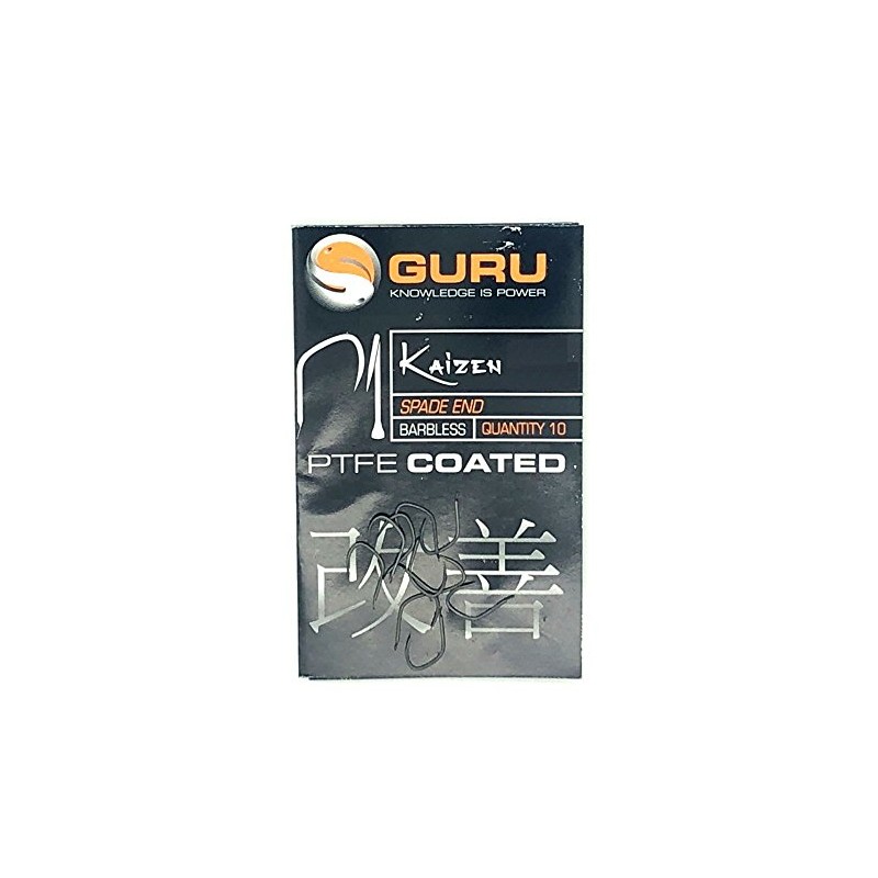 Guru Kaizen PTFE Coated Spade End Barbless Hooks Size 10