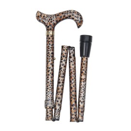 Leopard Design Folding Cane Derby Handle Sturdy ABS Stick Light Metal with Great Wild Cat Pattern Height Adjustable Foldable Rubber Buffer