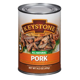 Keystone Meats All Natural Heat and Serve Canned Pork, 14.5 oz – Fully Cooked and Ready to Eat – Shelf Stable for 5 Years – Canned Meat for Everyday Meals, Emergency Survival Food, and Long-Term Storage – Gluten-Free, No Carbs, Non-Perishable – Made in USA – Pack of 1