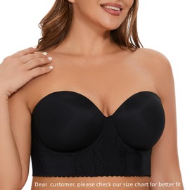 COOVOICE Women Longline Seamless Strapless Bra Plus Size Full Coverage Underwire T-Shirt Bra Black 44D