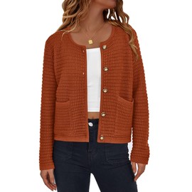 PRETTYGARDEN Women Knit Cardigan Sweaters Fall Fashion Long Sleeve Open Front Button Down Trendy Casual Jacket Winter Clothes (Caramel,Medium)