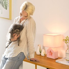 Lampwell Vera Small Modern Ceramic Pink Table Lamp for Living Room & Bedroom, 6.694.72H10.83IN, Bulb Excluded