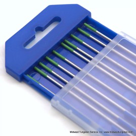 Midwest Tungsten TIG Welding Tungsten Rod Electrodes Pure Tungsten 1/16” x 7” (Green, WP) 10PK