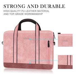 Alfheim 14 inch Laptop Bag, Waterproof Leather Laptop Briefcase Messenger Bag with Shoulder Strap for Travel/Business, Compatible with Macbook Pro 14 inch A2442