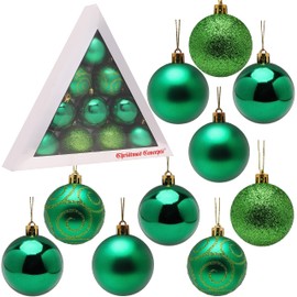 Christmas Concepts® Pack of 10-60mm (2.4") Christmas Tree Baubles - Shiny, Matte & Glitter Decorated Baubles (Emerald Green)