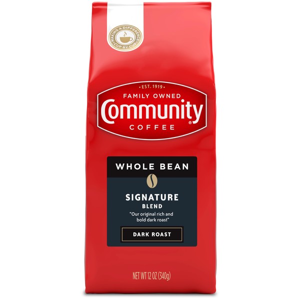 Community Coffee Signature Blend Dark Roast, Premium Whole Bean Signature Blend, 12 Ounce (Pack of 1)