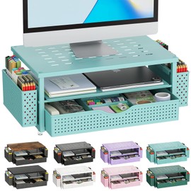 gianotter Desk Organizers and Accessories, Monitor Stand with Drawer and 2 Pen Holder, Desktop Organizer Suitable for Offices and Dormitories (Blue)