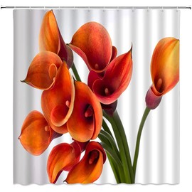 BCNEW Orange Flower Shower Curtain Spring Burnt Orange Calla Lily Floral Beautiful Romantic Creative Plant Decorative Polyester Fabric Curtains with Hooks 70×70 in