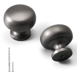 YAGU 5 Pack Dark Gray Cabinet Knobs Kitchen Drawer Knob Dresser Zinc Alloy Hardware for Bathroom Cupboard Closet Round Black Nickel Furniture Pulls