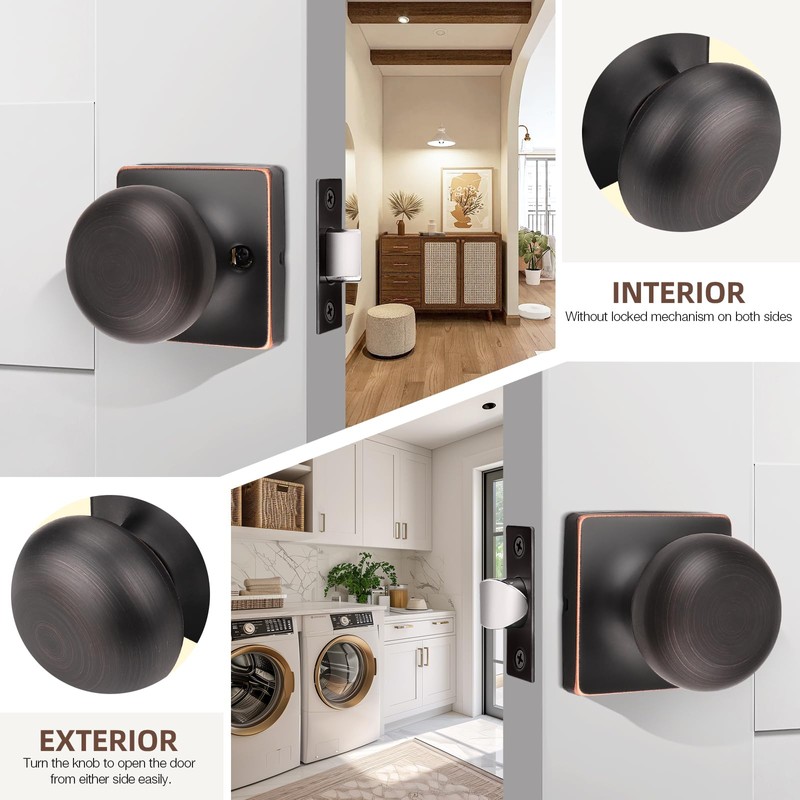 GOBEKOR Modern Passage Door Knob, 6 Pack Keyless Oil Rubbed