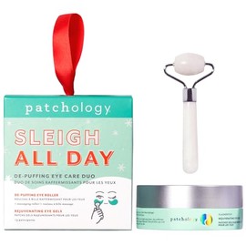Patchology Sleigh All Day Eye Duo: Caffeine & Hyaluronic Acid Under Eye Patches and Under Eye Roller - Reduce Puffiness & Dark Circles - Stocking Stuffer and Holiday Gifts - 30 Pair Jar