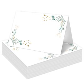 HMJKL Table Place Cards, Eucalyptus Place Cards for Table Setting, Greenery Themed Tent Style Food Name Labels, Receptions Parties Events Celebrations Fill-in Place Cards, 25 Pack -04
