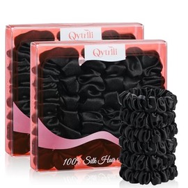 Paquete de 6 coleteros de seda 6A 100% seda morera, 22 momme, pequeños, para dormir, sin arrugas, para mujeres y niñas con cabello rizado, grueso y fi