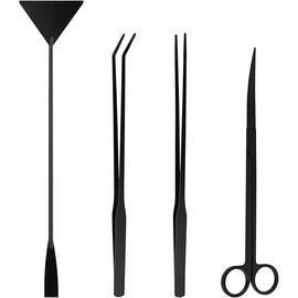 Tifanso Aquarium Aquascape Tools Kit - 4 in 1 Terrarium Decor Supplies with Long Tweezers Feeding Tongs, Aquarium Scissors, Algae Scraper, Live Fish Plants Tank Accessories Cleaning Trimming Kit