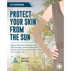 Doctor's Select Protectores de brazo para piel fina y moretones para mujeres y hombres, 2 pares de protección solar y refrigeración UPF 50, Beige, L