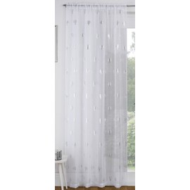 IT IDEAL TEXTILES Birch Slot Top Voile Curtain Panel, Metallic Print Rod Pocket Voile Panels, Luxury Tree Design Panels, White, Silver, 54" x 90"