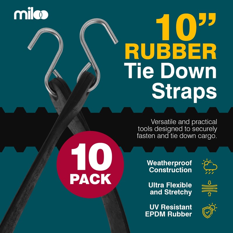 Miloo Rubber Bungee Cords with Hooks - Heavy Duty Tarp