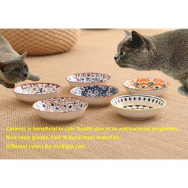 Cat Food Bowls Whisker Fatigue Cat Bowl 5.5 Inches Ceramic Cat Bowl Set of 6 Small Cat Dishes for Indoor Cats Shallow Cat Plates for Wet Food Cute Kitten Bowls Whisker Friendly