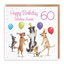 Hunts England 60th Auntie Birthday Card - Dancing Dogs - Happy Birthday - Fabulous Auntie - Age 60 - Luxury Women's 60th Birthday Card For Auntie - Milo's Gallery - Funny Card