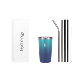 H2 HYDROLOGY Classic Tumbler | Tumbler With Lid and Four Straws | Double Wall Vacuum Insulated & Stainless Steel Water Tumbler | Anti-Slip Tumbler for Coffee, Water, Tea (16 oz, Deep Sea)