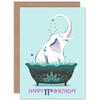 Wee Blue Coo Elephant Bath Birthday 11th Greetings Card
