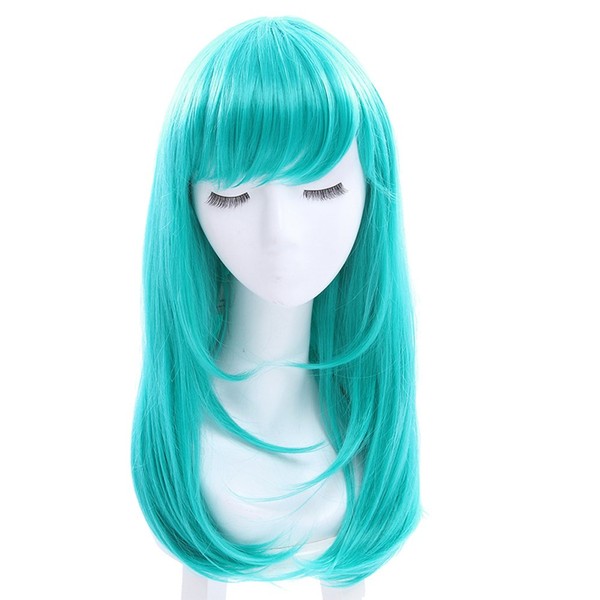 ROLECOS Womens Long Straight Party Wigs Synthetic Hair Wig Teal Green