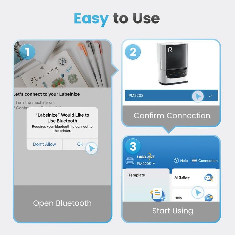 PM220S label machine, mini thermal barcode label printer Bluetooth portable