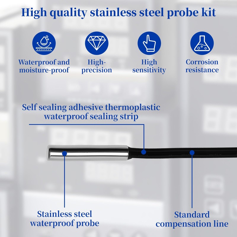 2-Pack 10K Temperature Sensor Probe, 1 Meter Waterproof Temp Sensor