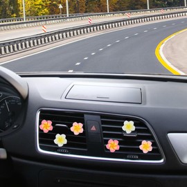XLIUAX 6Pcs Flower Air Freshener Car Clips, Hibiscus Air Vent Clips, Cute Hawaiian Car Clip with Cotton Pads for Women Vent Accessories Aesthetic Interior Decor Gift