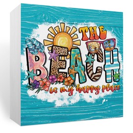 Summer Beach Decor Summer Decorations for Home Coastal Theme Room Starfish Decoration Gifts for Women Men, Rustic Wooden Box Sign for Bathroom Bedroom-The Beach Is My Happy Place