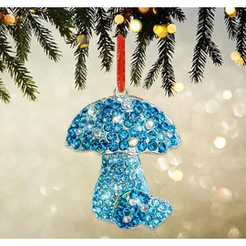 JUESMOS Blue Mushroom Ornaments for Christmas Tree 2024 Mushroom Hanging Ornament for Tree Decor Metal Mushroom Keepsake Gifts for Mom Grandma Women Girls Sisters Rhinestones Christmas Ornaments